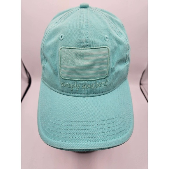 Simply Southern Aqua Blue Baseball Hat USA Flag Turtle Adjustable - Picture 1 of 10